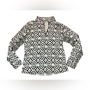 IBKUL Doreen Print Long Sleeve Mock Neck Top -Black and White Size Medium UPF50